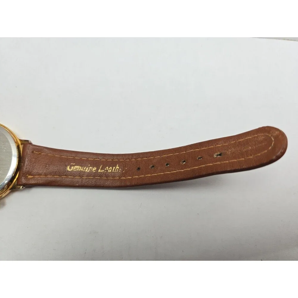 Waltham XF9020B Vintage Mens Sun Moon Calendar Goldtone Quartz Watch New Battery